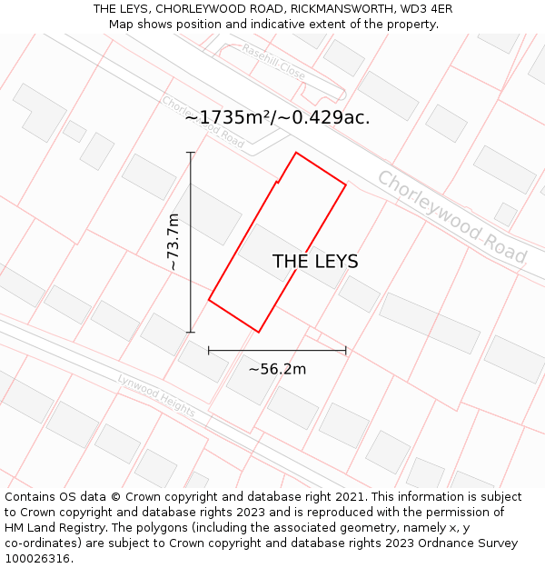 THE LEYS, CHORLEYWOOD ROAD, RICKMANSWORTH, WD3 4ER: Plot and title map