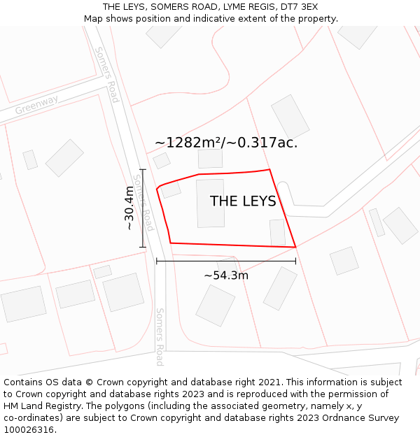 THE LEYS, SOMERS ROAD, LYME REGIS, DT7 3EX: Plot and title map