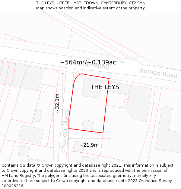 THE LEYS, UPPER HARBLEDOWN, CANTERBURY, CT2 9AN: Plot and title map