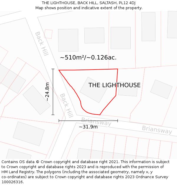 THE LIGHTHOUSE, BACK HILL, SALTASH, PL12 4DJ: Plot and title map