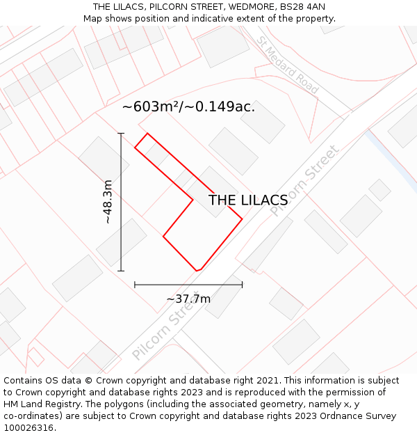 THE LILACS, PILCORN STREET, WEDMORE, BS28 4AN: Plot and title map