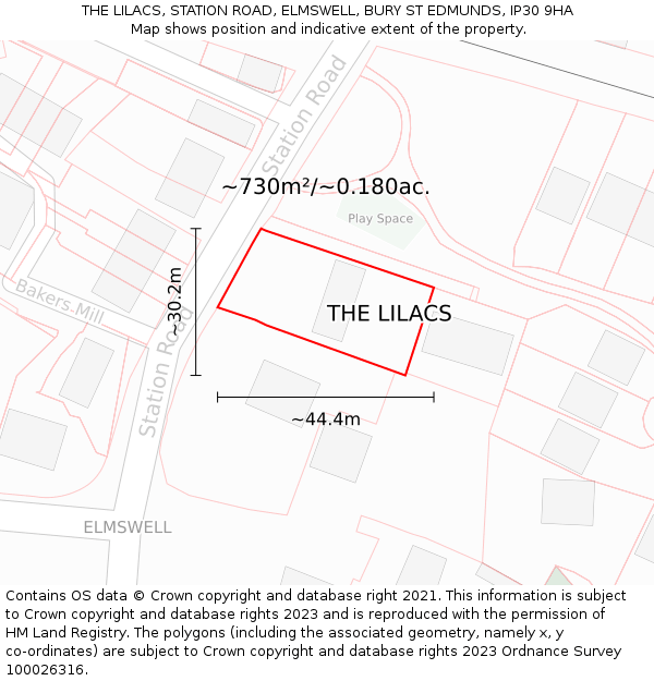 THE LILACS, STATION ROAD, ELMSWELL, BURY ST EDMUNDS, IP30 9HA: Plot and title map