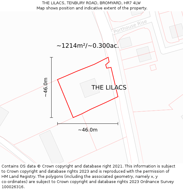 THE LILACS, TENBURY ROAD, BROMYARD, HR7 4LW: Plot and title map