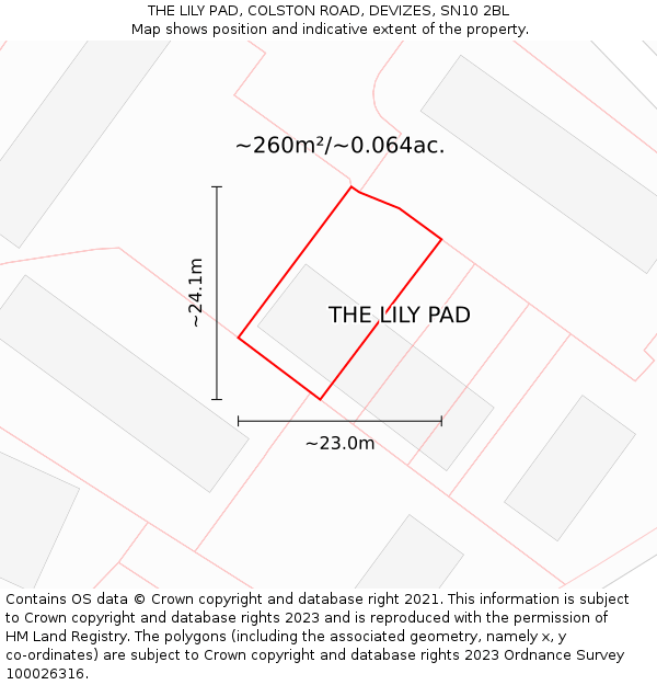 THE LILY PAD, COLSTON ROAD, DEVIZES, SN10 2BL: Plot and title map