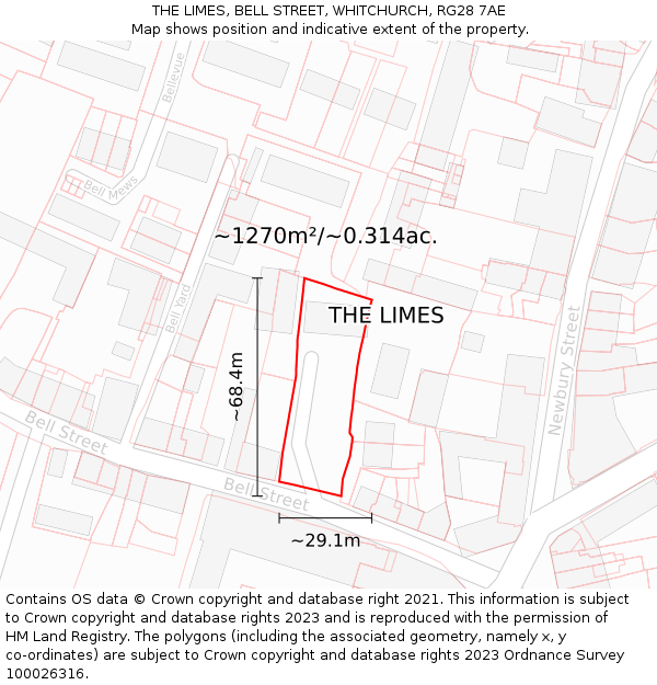 THE LIMES, BELL STREET, WHITCHURCH, RG28 7AE: Plot and title map
