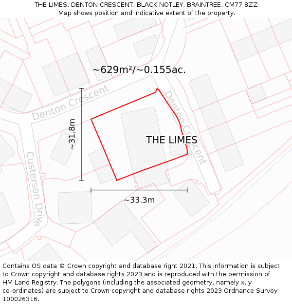 THE LIMES, DENTON CRESCENT, BLACK NOTLEY, BRAINTREE, CM77 8ZZ: Plot and title map