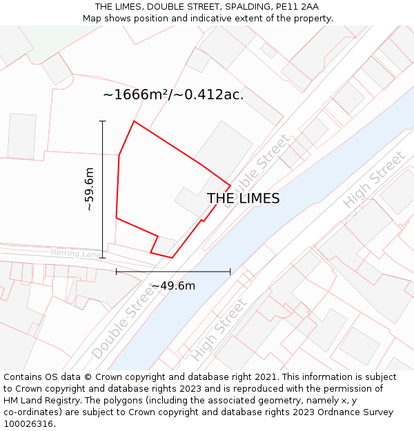 THE LIMES, DOUBLE STREET, SPALDING, PE11 2AA: Plot and title map