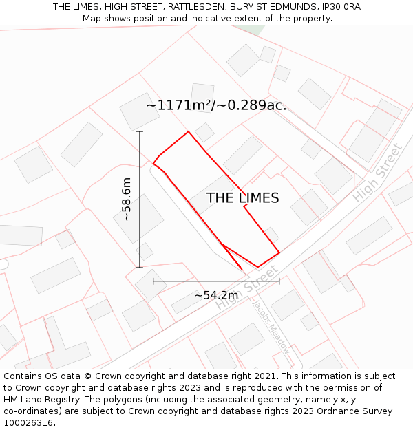 THE LIMES, HIGH STREET, RATTLESDEN, BURY ST EDMUNDS, IP30 0RA: Plot and title map