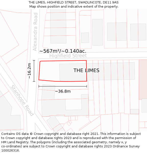 THE LIMES, HIGHFIELD STREET, SWADLINCOTE, DE11 9AS: Plot and title map