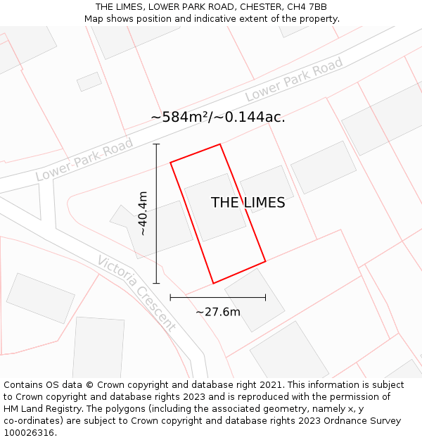 THE LIMES, LOWER PARK ROAD, CHESTER, CH4 7BB: Plot and title map
