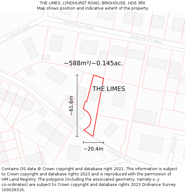 THE LIMES, LYNDHURST ROAD, BRIGHOUSE, HD6 3RX: Plot and title map