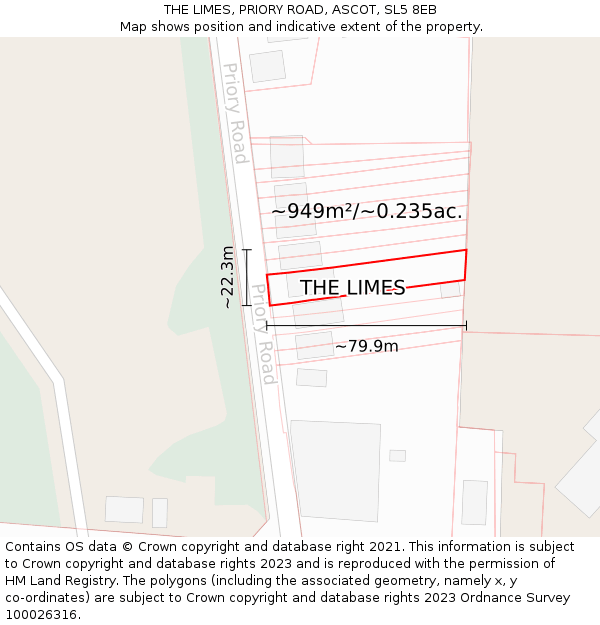 THE LIMES, PRIORY ROAD, ASCOT, SL5 8EB: Plot and title map