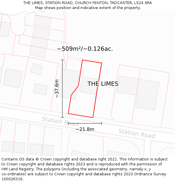 THE LIMES, STATION ROAD, CHURCH FENTON, TADCASTER, LS24 9RA: Plot and title map