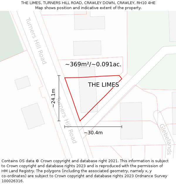 THE LIMES, TURNERS HILL ROAD, CRAWLEY DOWN, CRAWLEY, RH10 4HE: Plot and title map