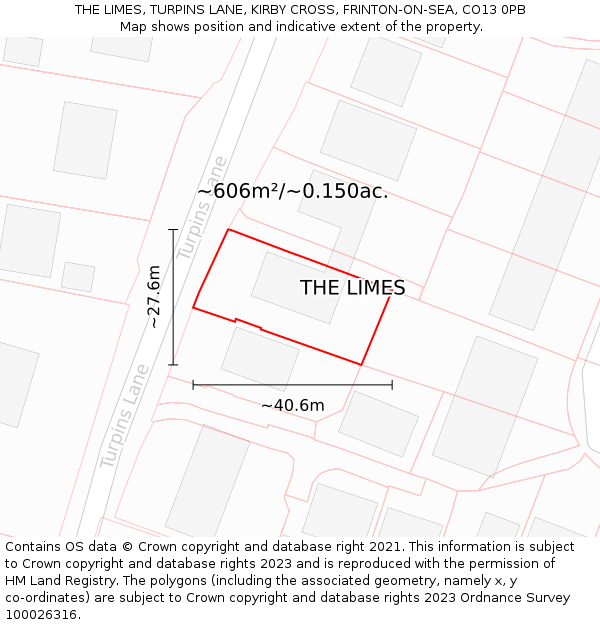 THE LIMES, TURPINS LANE, KIRBY CROSS, FRINTON-ON-SEA, CO13 0PB: Plot and title map