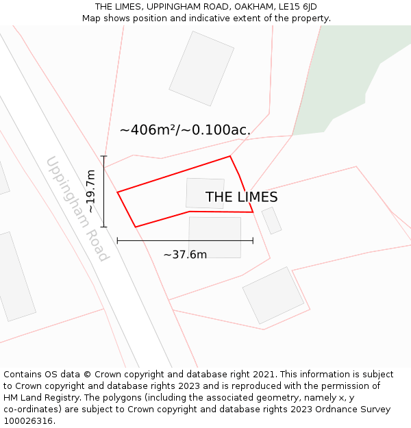 THE LIMES, UPPINGHAM ROAD, OAKHAM, LE15 6JD: Plot and title map