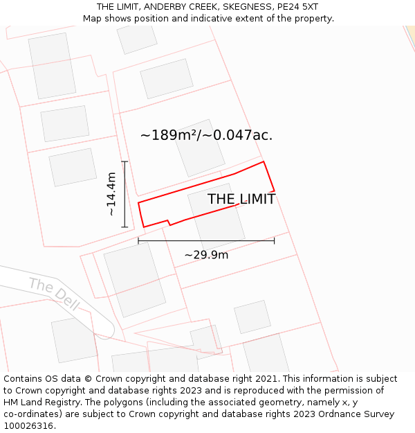 THE LIMIT, ANDERBY CREEK, SKEGNESS, PE24 5XT: Plot and title map