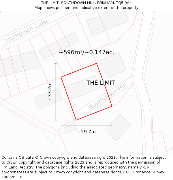 THE LIMIT, SOUTHDOWN HILL, BRIXHAM, TQ5 0AH: Plot and title map