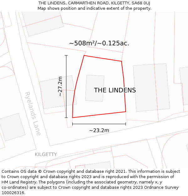 THE LINDENS, CARMARTHEN ROAD, KILGETTY, SA68 0UJ: Plot and title map