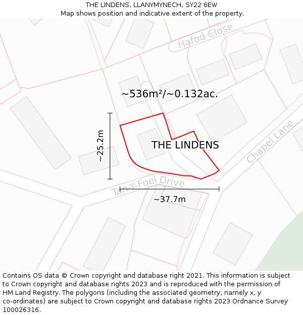 THE LINDENS, LLANYMYNECH, SY22 6EW: Plot and title map