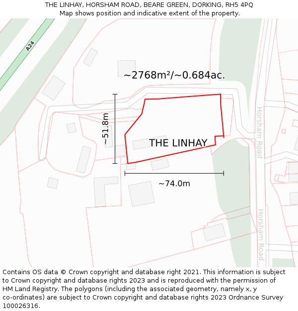 THE LINHAY, HORSHAM ROAD, BEARE GREEN, DORKING, RH5 4PQ: Plot and title map