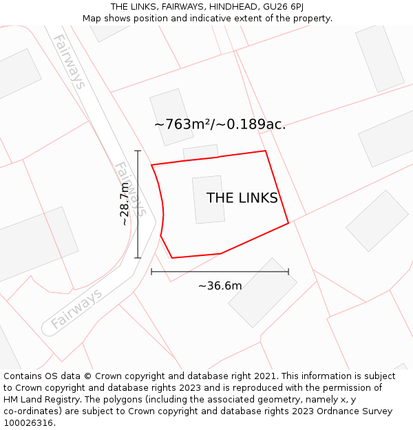 THE LINKS, FAIRWAYS, HINDHEAD, GU26 6PJ: Plot and title map