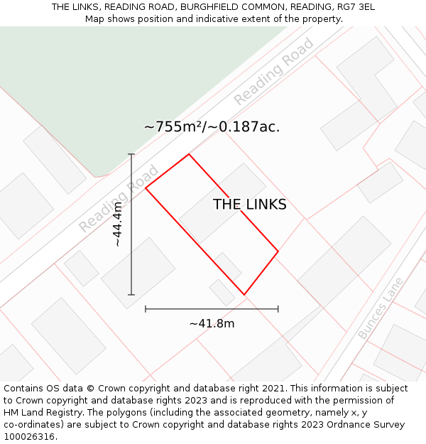 THE LINKS, READING ROAD, BURGHFIELD COMMON, READING, RG7 3EL: Plot and title map