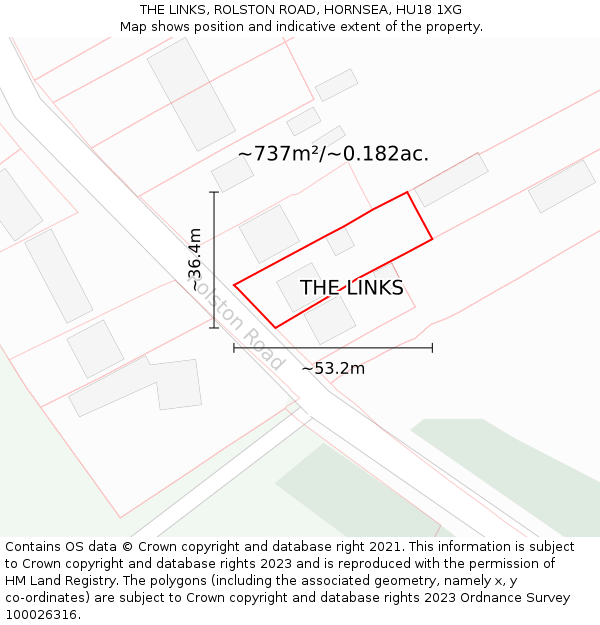 THE LINKS, ROLSTON ROAD, HORNSEA, HU18 1XG: Plot and title map