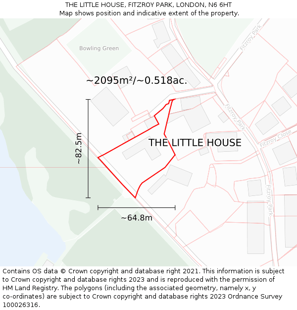THE LITTLE HOUSE, FITZROY PARK, LONDON, N6 6HT: Plot and title map