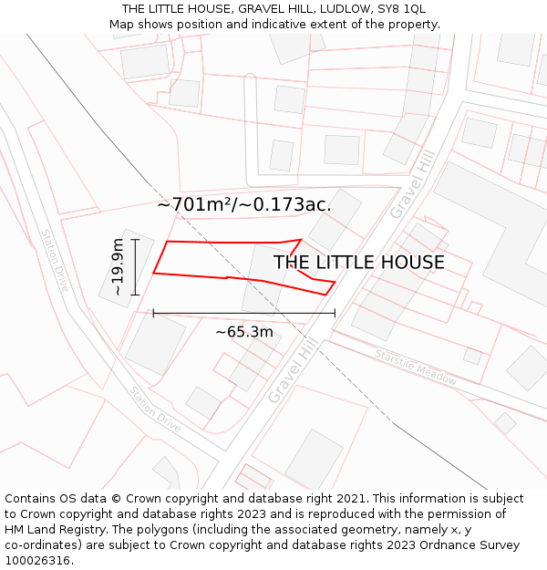 THE LITTLE HOUSE, GRAVEL HILL, LUDLOW, SY8 1QL: Plot and title map