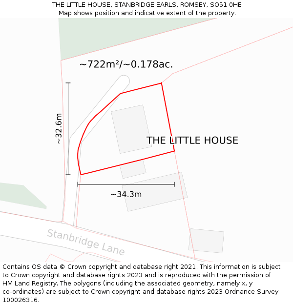 THE LITTLE HOUSE, STANBRIDGE EARLS, ROMSEY, SO51 0HE: Plot and title map