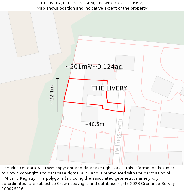 THE LIVERY, PELLINGS FARM, CROWBOROUGH, TN6 2JF: Plot and title map