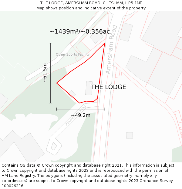 THE LODGE, AMERSHAM ROAD, CHESHAM, HP5 1NE: Plot and title map