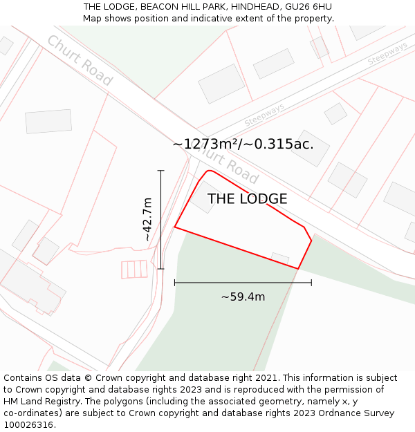 THE LODGE, BEACON HILL PARK, HINDHEAD, GU26 6HU: Plot and title map