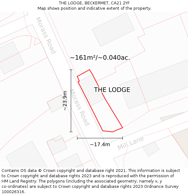 THE LODGE, BECKERMET, CA21 2YF: Plot and title map