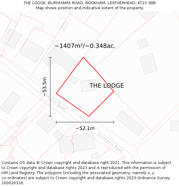 THE LODGE, BURNHAMS ROAD, BOOKHAM, LEATHERHEAD, KT23 3BB: Plot and title map