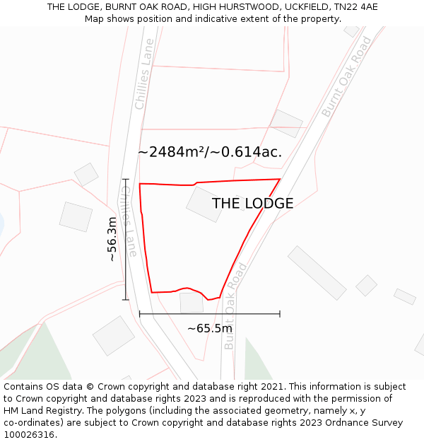THE LODGE, BURNT OAK ROAD, HIGH HURSTWOOD, UCKFIELD, TN22 4AE: Plot and title map
