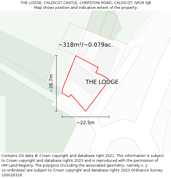 THE LODGE, CALDICOT CASTLE, CHEPSTOW ROAD, CALDICOT, NP26 5JB: Plot and title map