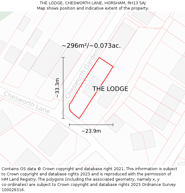THE LODGE, CHESWORTH LANE, HORSHAM, RH13 5AJ: Plot and title map