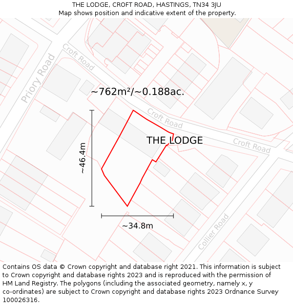 THE LODGE, CROFT ROAD, HASTINGS, TN34 3JU: Plot and title map