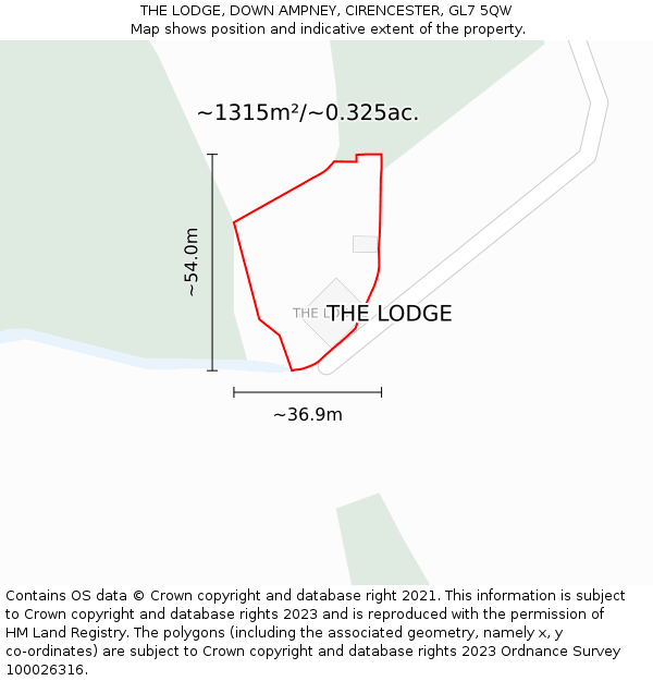 THE LODGE, DOWN AMPNEY, CIRENCESTER, GL7 5QW: Plot and title map