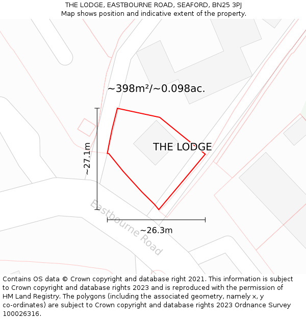 THE LODGE, EASTBOURNE ROAD, SEAFORD, BN25 3PJ: Plot and title map