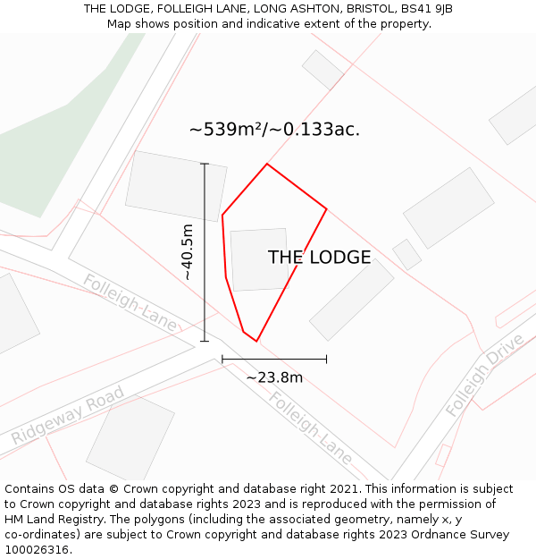 THE LODGE, FOLLEIGH LANE, LONG ASHTON, BRISTOL, BS41 9JB: Plot and title map