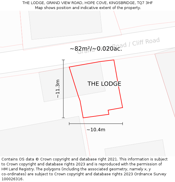 THE LODGE, GRAND VIEW ROAD, HOPE COVE, KINGSBRIDGE, TQ7 3HF: Plot and title map