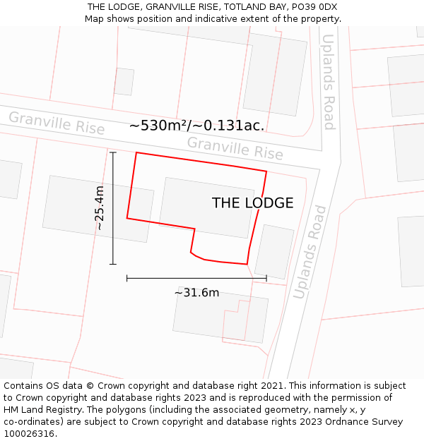 THE LODGE, GRANVILLE RISE, TOTLAND BAY, PO39 0DX: Plot and title map