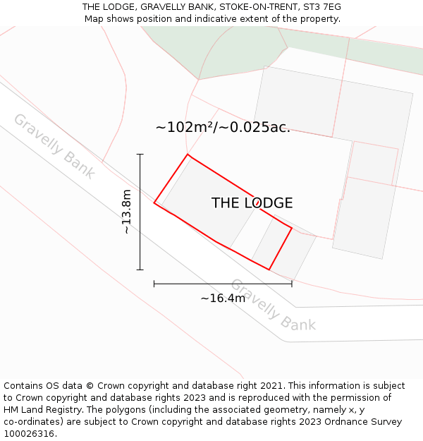 THE LODGE, GRAVELLY BANK, STOKE-ON-TRENT, ST3 7EG: Plot and title map