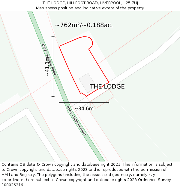 THE LODGE, HILLFOOT ROAD, LIVERPOOL, L25 7UJ: Plot and title map