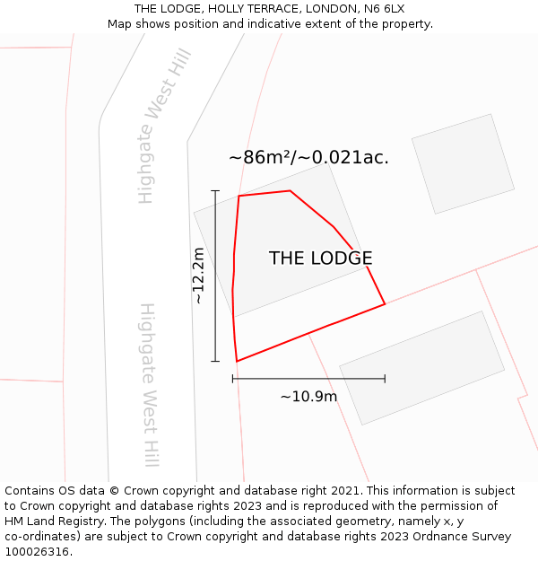 THE LODGE, HOLLY TERRACE, LONDON, N6 6LX: Plot and title map