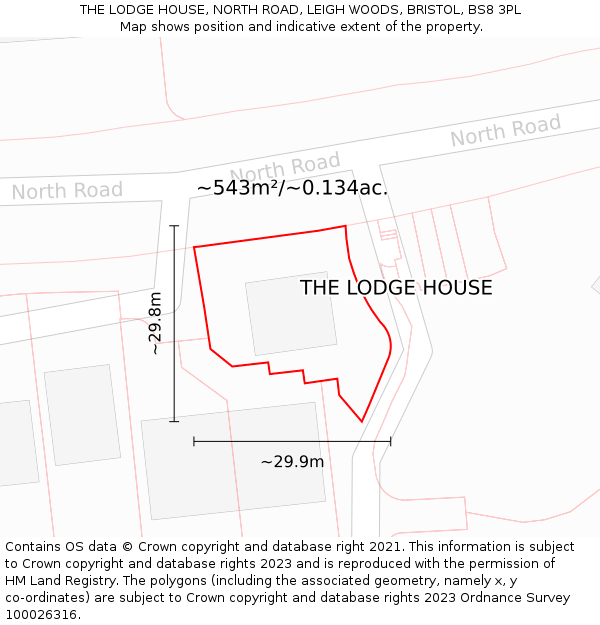 THE LODGE HOUSE, NORTH ROAD, LEIGH WOODS, BRISTOL, BS8 3PL: Plot and title map