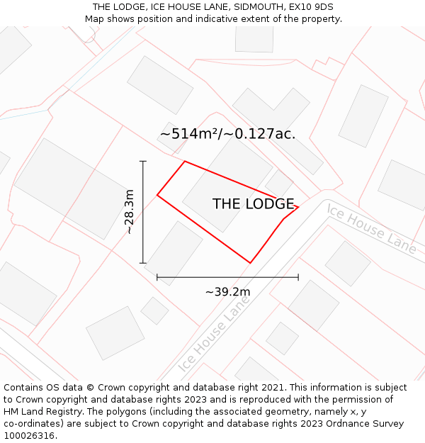 THE LODGE, ICE HOUSE LANE, SIDMOUTH, EX10 9DS: Plot and title map